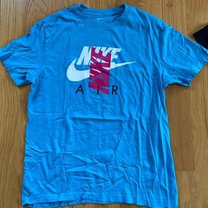 Blue,black,and red Nike tees.